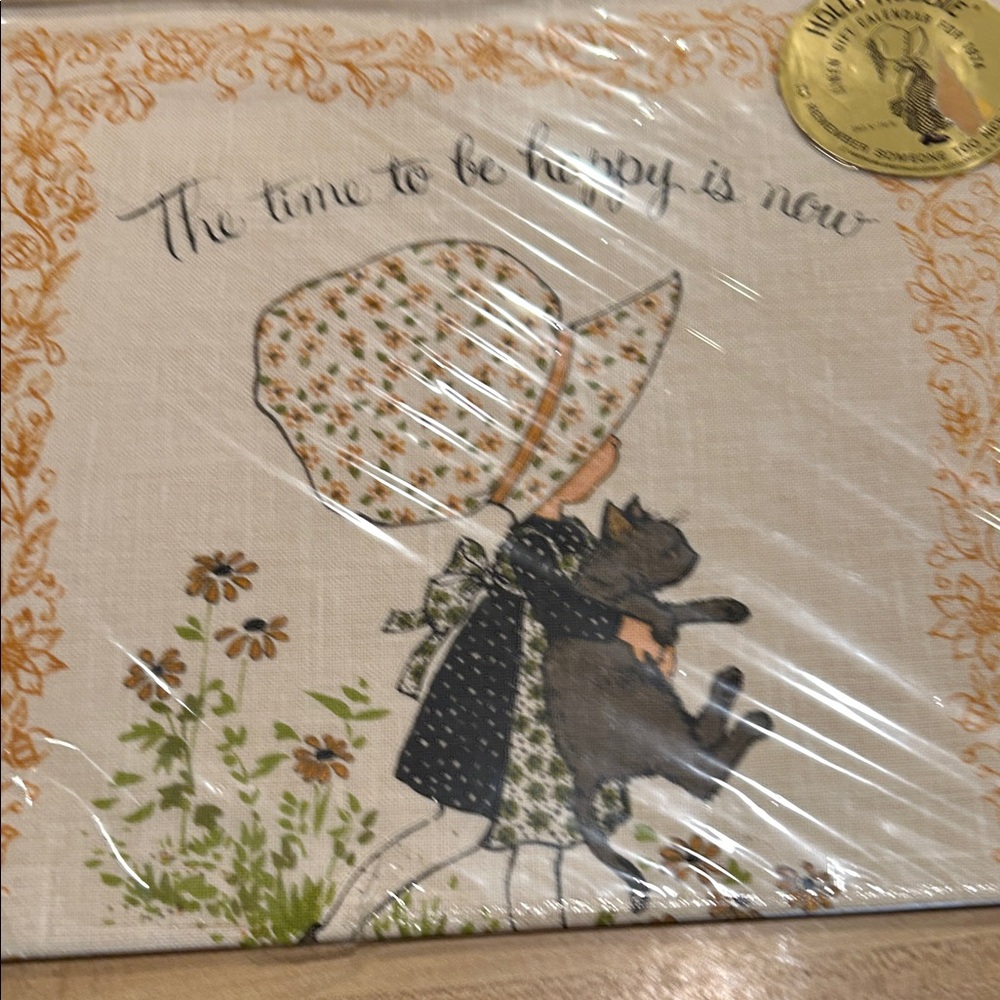 Sunbonnet Girl with Cat Wall Art - Beige and Black